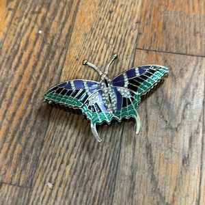 Trinket Box - Enamel BUTTERFLY w rhinestones - hinged - MINT